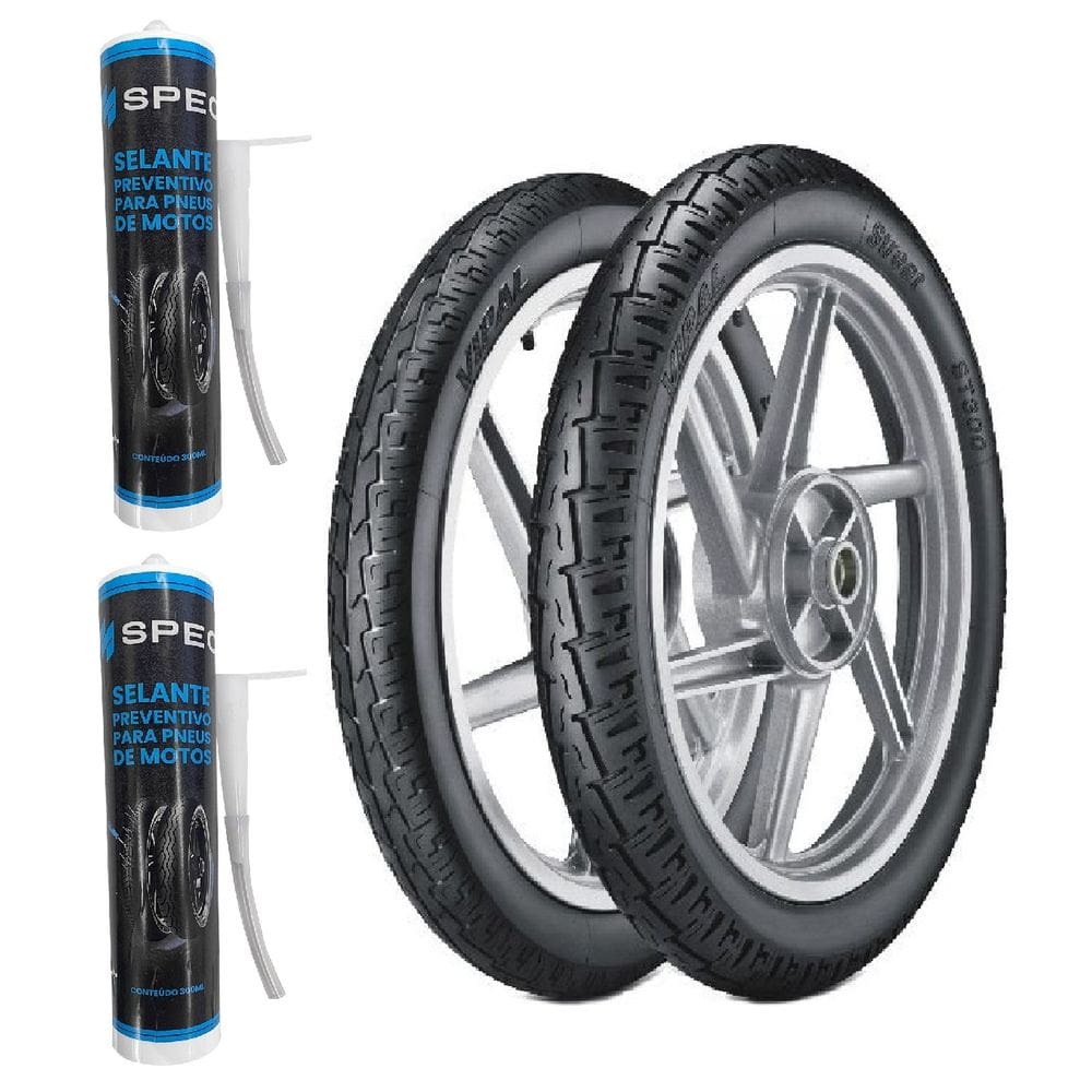 Par de Pneu 90/90-18 + 275-18 Vipal ST300 Cg Fan Titan125 150 160 + REPARO SPEC 300ML