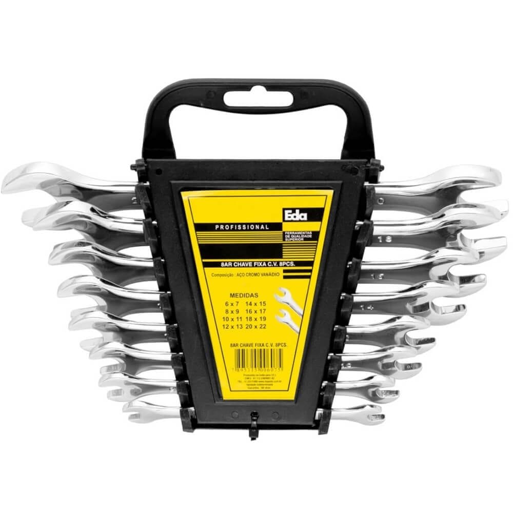 Jogo de Chaves Fixas CrV 6-22mm Bandeja com 8 Peças - 8AR - EDA