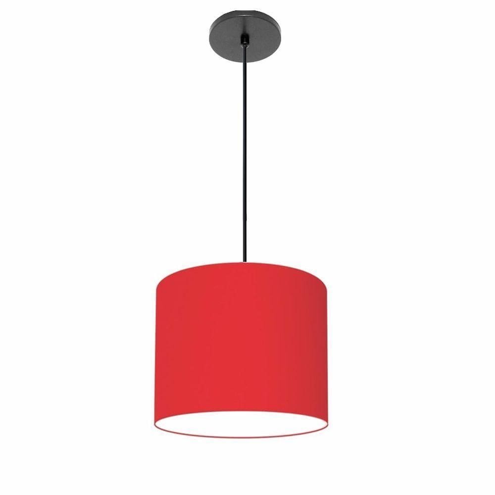 Lustre Luminária Pendente Vivare Free Lux Pe-4105pr Cúpula Em Tecido 20x22cm Vermelho Canopla Preta E Fio Preto