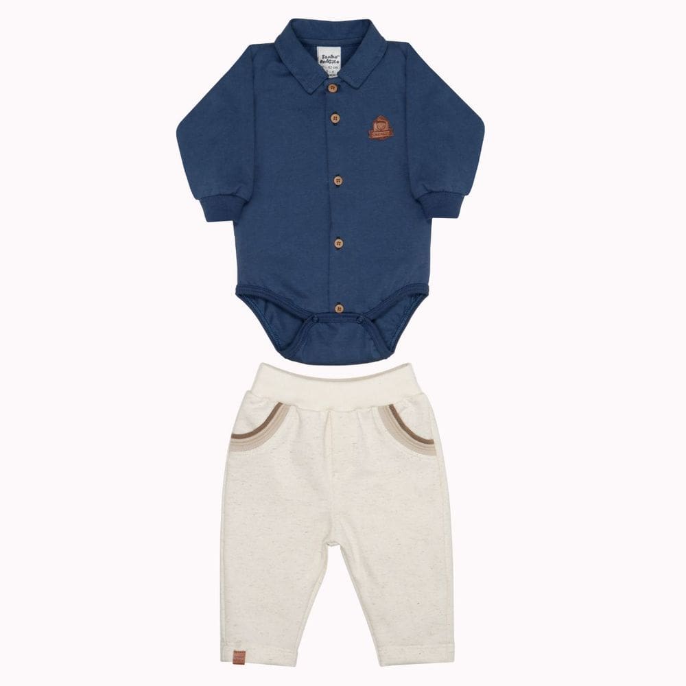 Conjunto Bebê Malha Estiloso 2Pçs Azul Marinho -Sonho Mágico