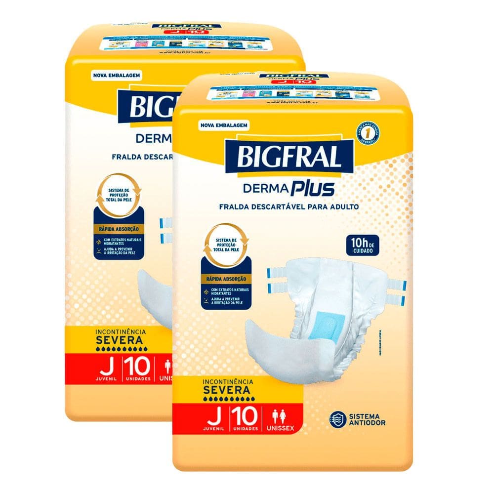 Kit 2 Fralda Bigfral Derma Plus Juvenil 10 Unidades Cada