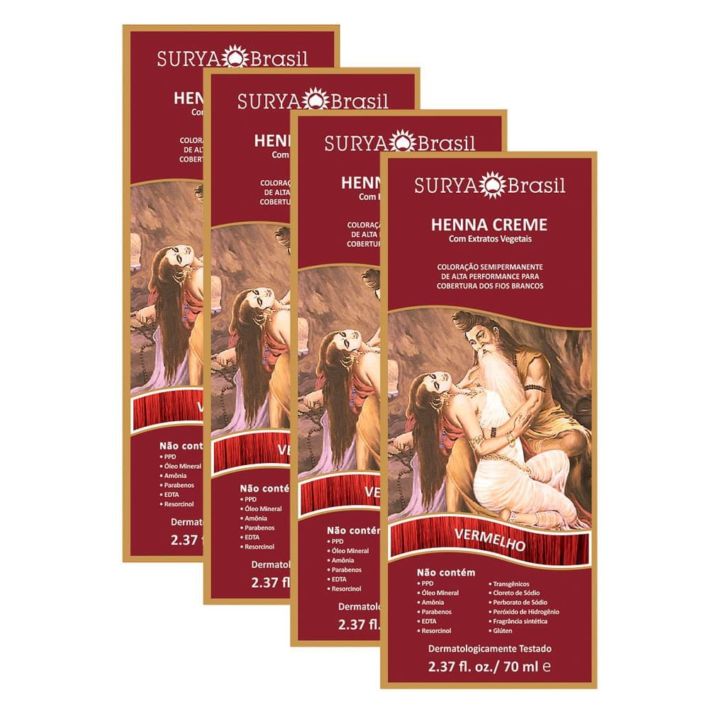 Kit 4 Henna Creme Surya Brasil Vermelho Kit