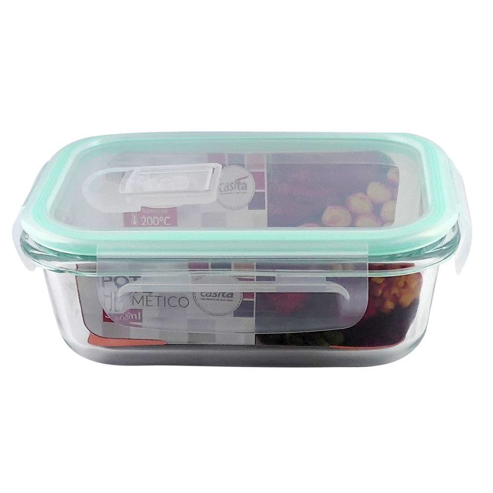 Pote Retangular 370ml de Vidro Fechamento Hermético 4 Travas Marmita