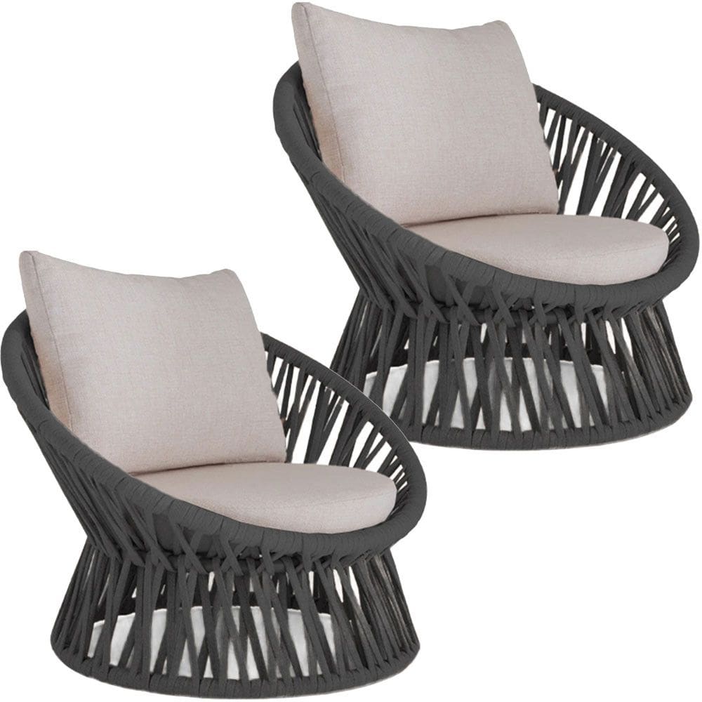 02 Poltrona Área Externa Monza Alumínio Pintura Corda Náutica