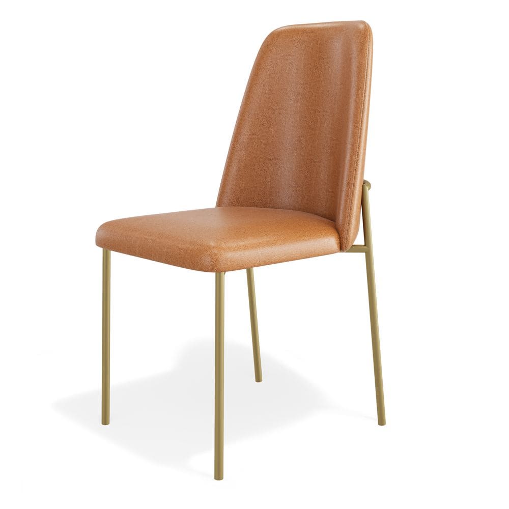 Cadeira Sala de Jantar Lior com Encosto Estofado Base Dourada Couríssimo Whisky - Desk Design