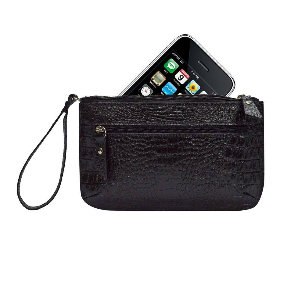 Bolsa Clutch Carteira de Mão Porta Celular Feminina em Couro autêntico Madamix