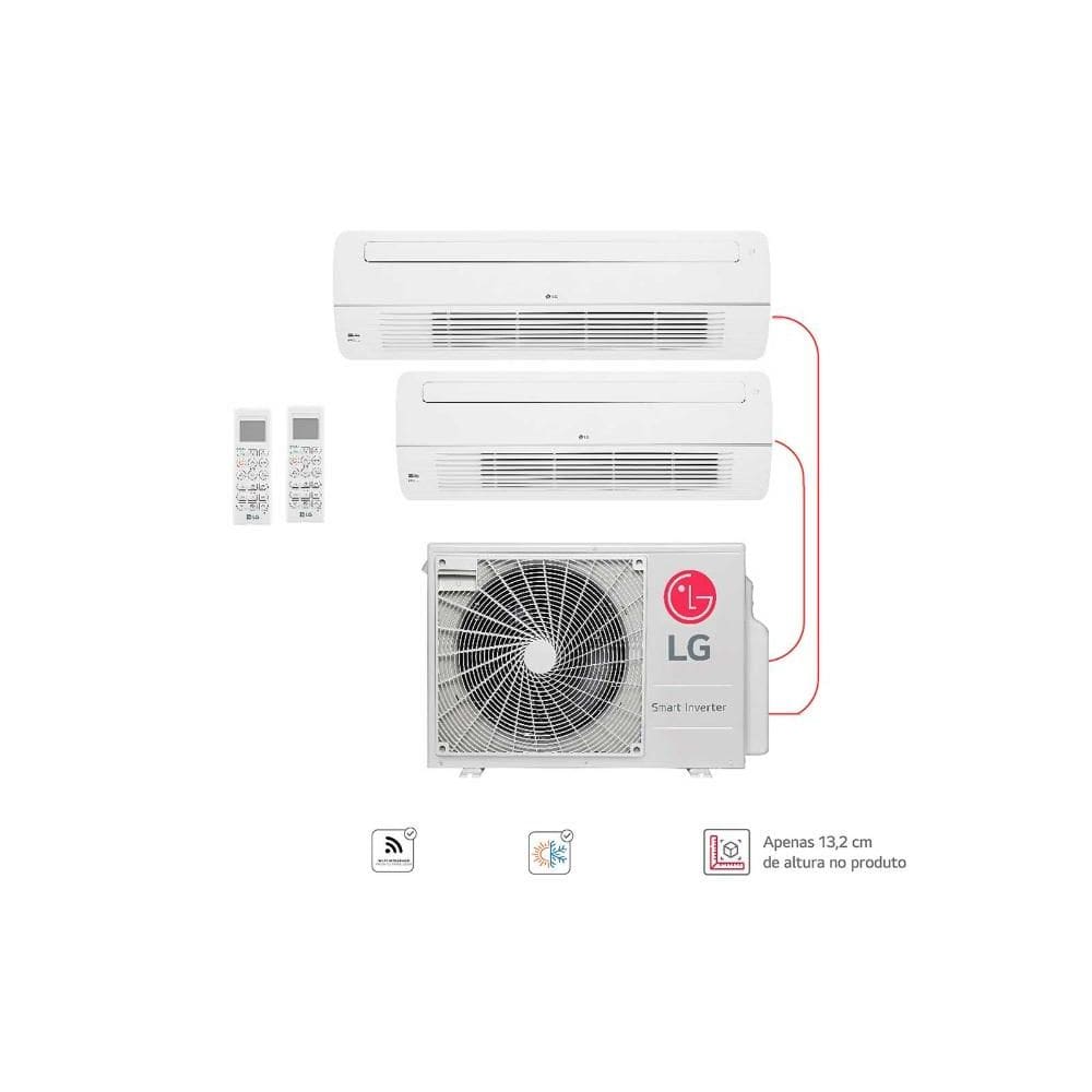 Ar condicionado Multi Split Inverter 2 ambientes ( 1via 1X 9.000BTUS, 1X 18.000BTUs) Quente/Frio WiFi integrado