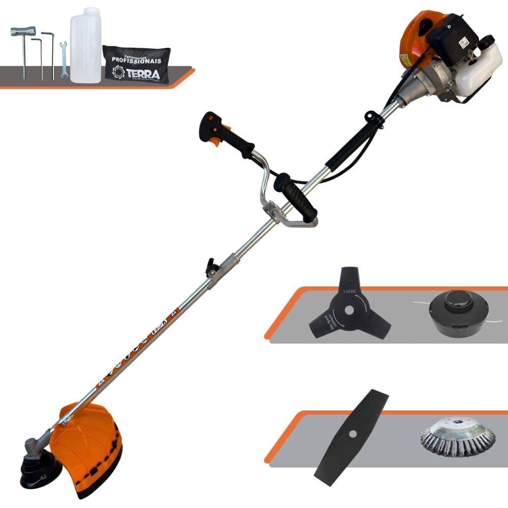 Roçadeira Profissional Multifunções Terra GRHB430 Bi-Partida À Gasolina 2 Tempos 1,7HP 43cc 12.000rpm + Extra Faca 3 Pontas e Escova de Aço 38 Cerdas