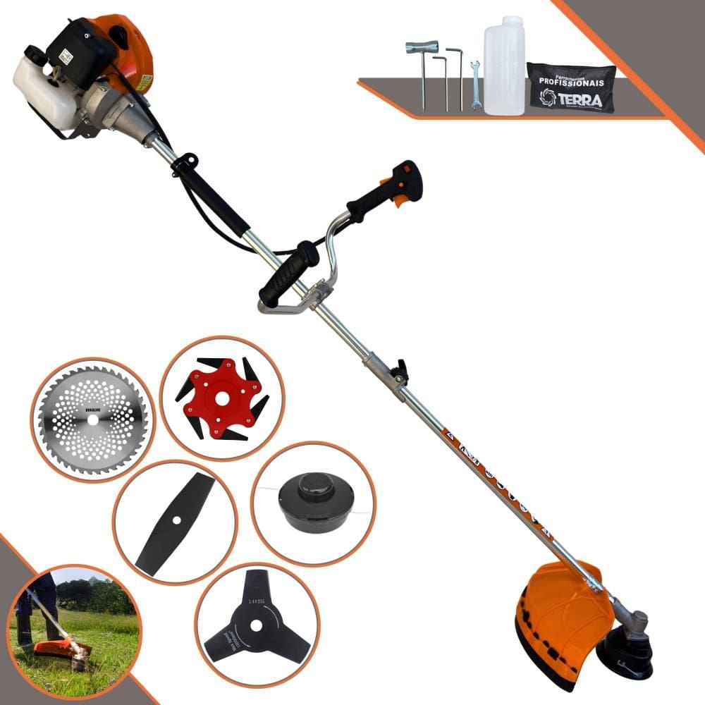 Roçadeira Terra GRHB-430 Bipartido À Gasolina 43cc 1,7HP 5 Em 1 Com Carretel e Lâmina 2 Pontas + Lâmina 3 Pontas + Lâmina 6 Pontas + Lâmina 40 Dentes