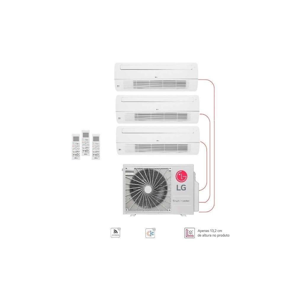 Ar condicionado Multi Split Inverter 3 ambientes ( 1via 2X 9.000BTUS, 2X 12.000BTUs) Quente/Frio WiFi integrado