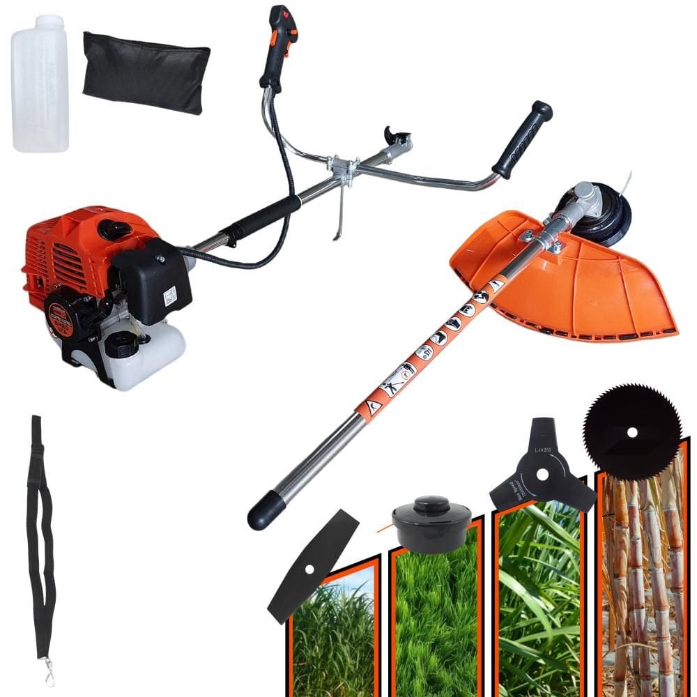 Roçadeira Profissional Terra GRHB430 Bi-Partida À Gasolina 2T 43cc 1,7HP 12.000rpm Com Carretel + Lâmina 2 Pontas + Lâmina 3 Pontas + Lâmina 80 Dentes