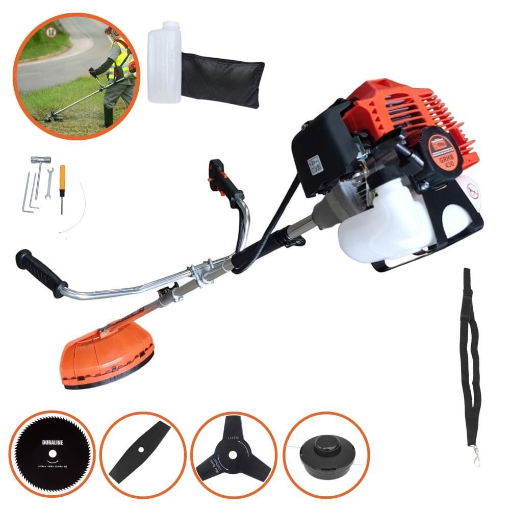 Roçadeira Máquina de Corta Grama Terra GRHB430 Bi-Partida À Gasolina 43cc 1,7HP 4 Em 1 Com Carretel + Faca 2 Pontas + Faca 3 Pontas + Faca 80 Dentes