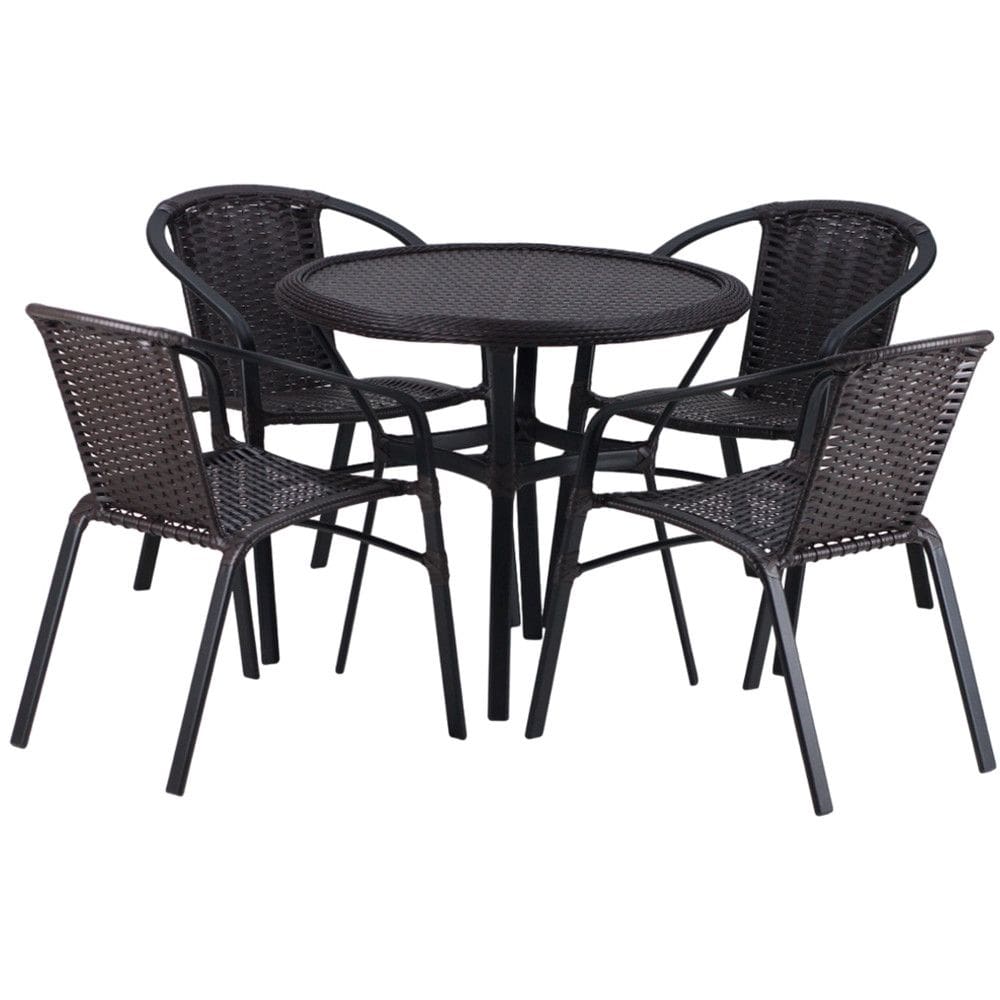 Kit 4 Cadeiras Alumínio e Mesa Tampo Varanda Piscina Jardim Trama