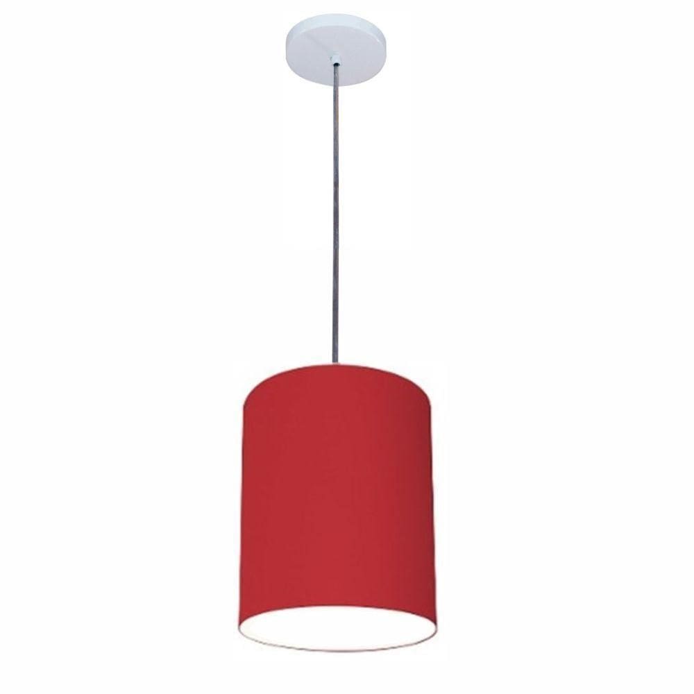 Lustre Luminária Pendente Vivare Free Lux Pe-4104br Cúpula Em Tecido 15x25cm Bordo Canopla Branca E Fio Cristal