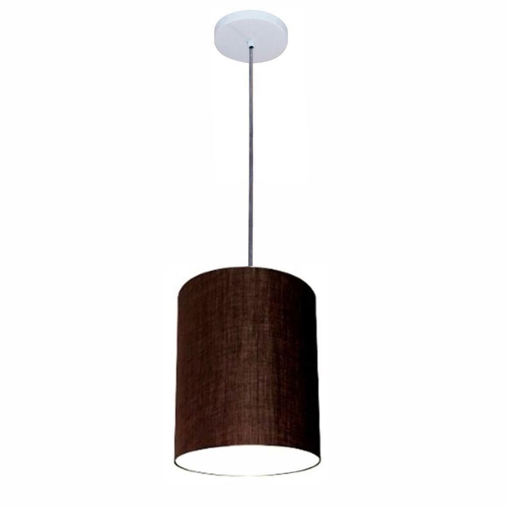 Lustre Luminária Pendente Vivare Free Lux Pe-4104br Cúpula Em Tecido 15x25cm Café Canopla Branca E Fio Cristal