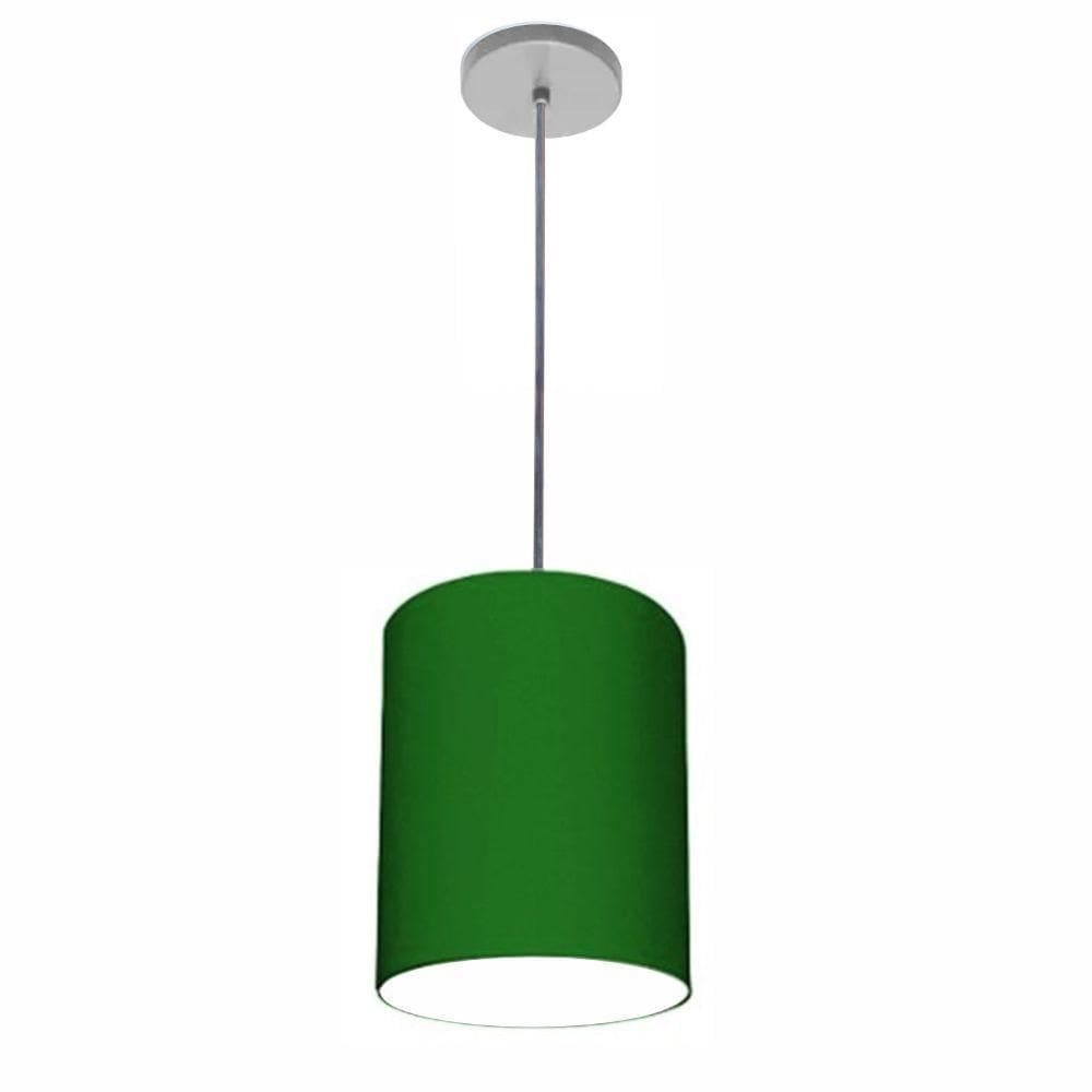 Lustre Luminária Pendente Vivare Free Lux Pe-4104cz Cúpula Em Tecido 15x25cm Verde-folha Canopla Cinza E Fio Cristal