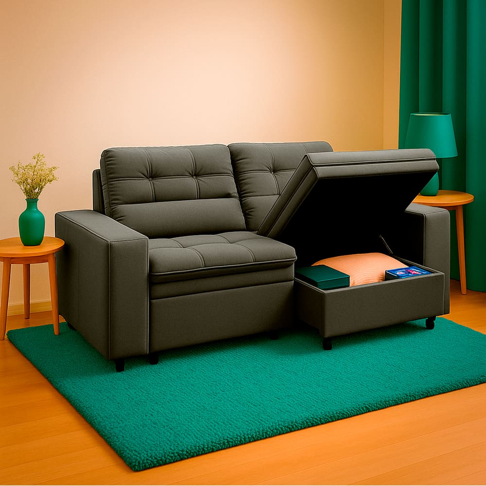 Sofá Filipinas SMP Retrátil Com Baú Veludo 2,08m Grafite