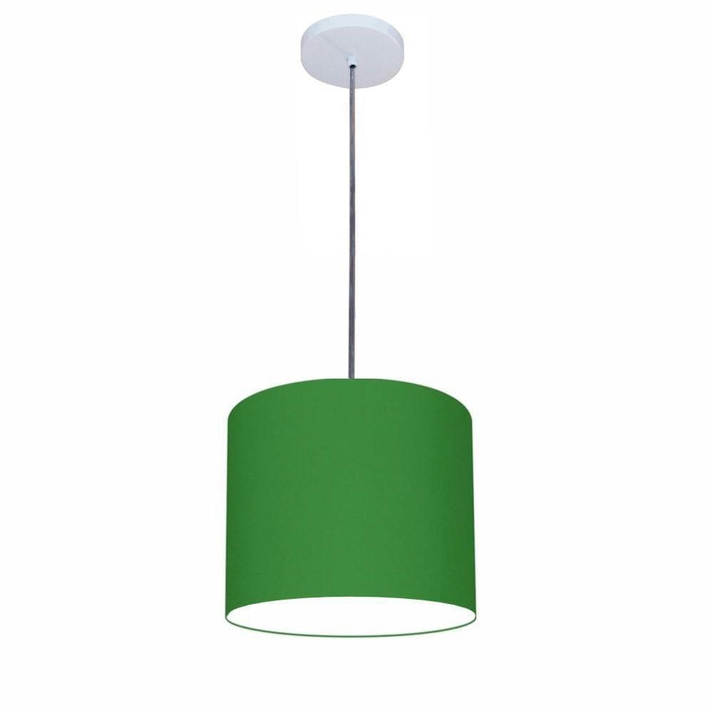 Lustre Luminária Pendente Vivare Free Lux Pe-4105br Cúpula Em Tecido 20x22cm Verde-folha Canopla Branca E Fio Cristal
