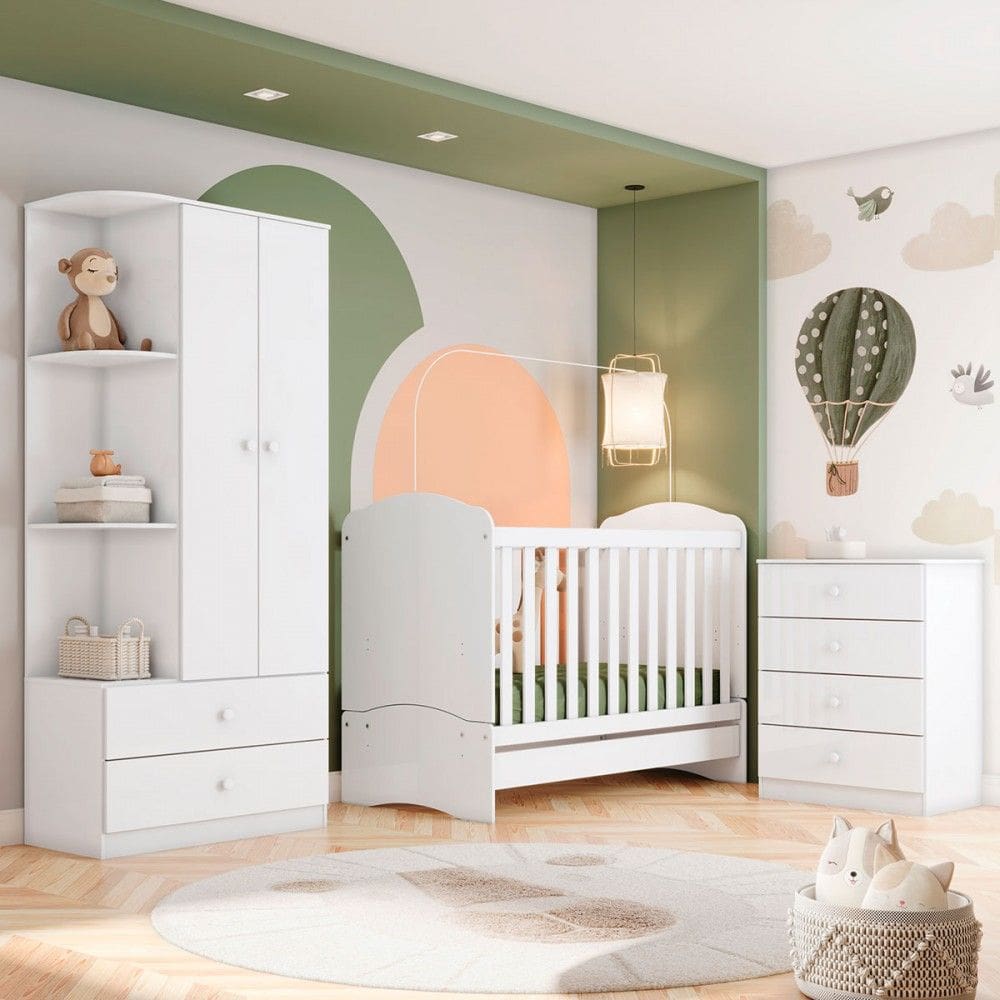 Quarto de Bebê Completo Hope 2 Portas 6 Gavetas Branco - Pnr Móveis