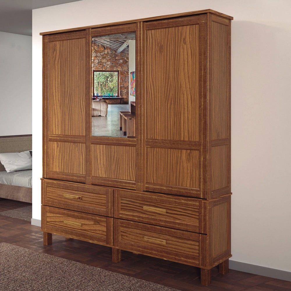Guarda-Roupa Casal Grécia 3 Portas 4 Gavetas com Espelho Ypê - Rodmoveis