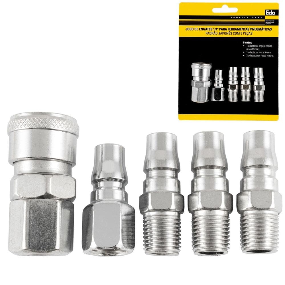 Kit Engate Rápido 1/4 Com 5 Pçs Adaptador Ar Padrão Japonês