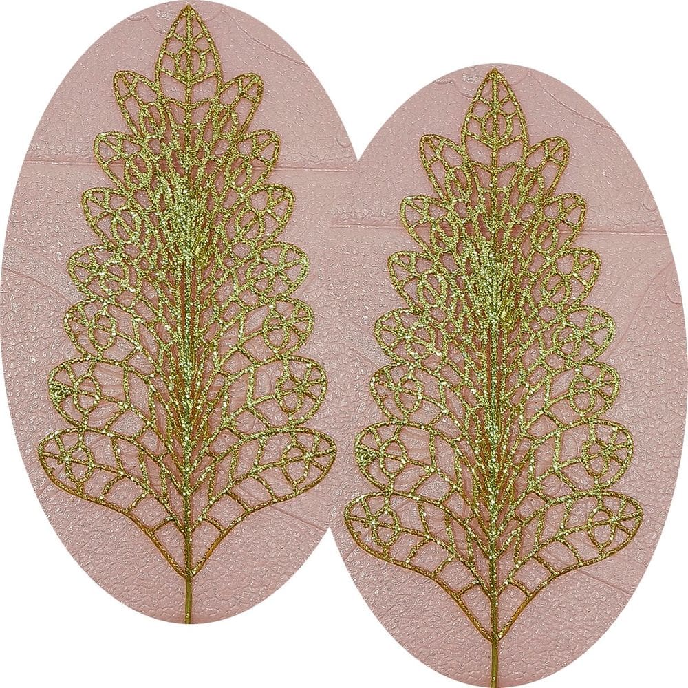 Folhas Flores Árvore Natal Gliter Dourado Kit 8pçs De 40cm