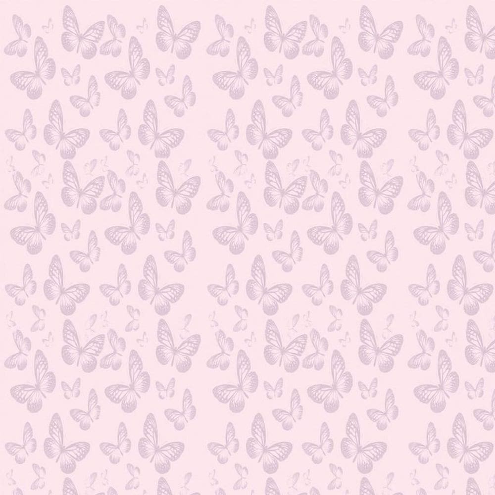 Papel De Parede Rosa Com Borboletas Lilás Autocolante Sala