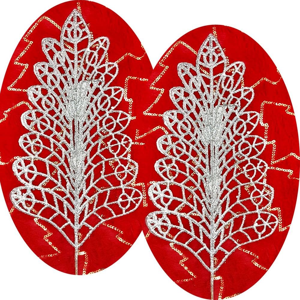 Folhas Flores Enfeite Árvore Natal Gliter Prata 6pçs 40cm