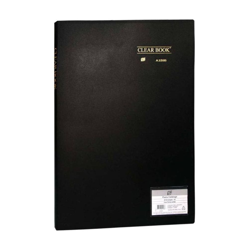 Pasta Catálogo Clear Book A3 Preto Yes com 20 Sacos Plásticos Folhas Escolar Aula Apresentação
