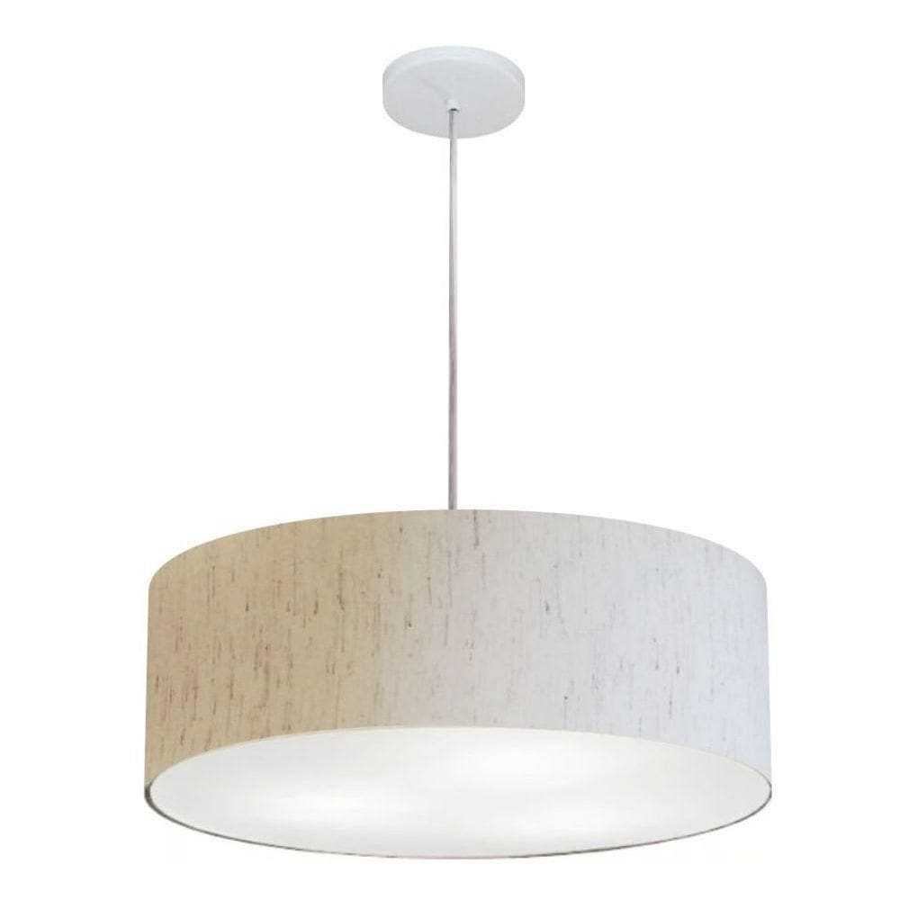 Lustre Pendente Cilíndrico Vivare Md-4254 Cúpula Em Tecido 45x15cm - Bivolt Linho Bege 127/220v