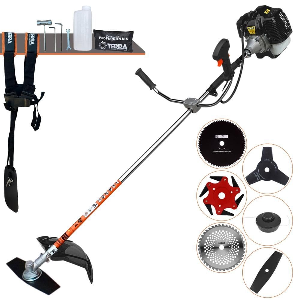 Máquina de Cortar Grama À Gasolina Terra GRH520 2 Tempos 52cc 2,5HP 6.500rpm Roçadeira Completa Multifuncional Com 6 Opções de Cortes