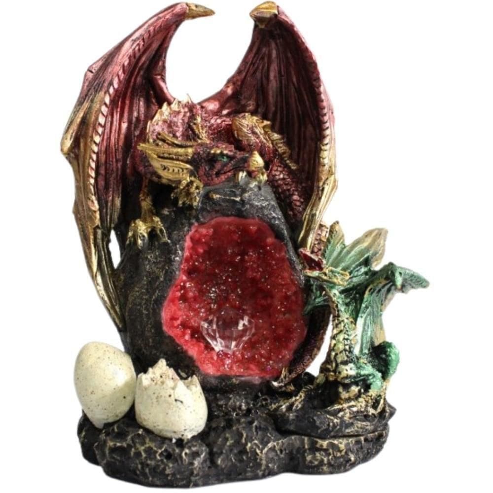 Escultura Dragões Em Resina Com Cristal Das Eras Que Brilha