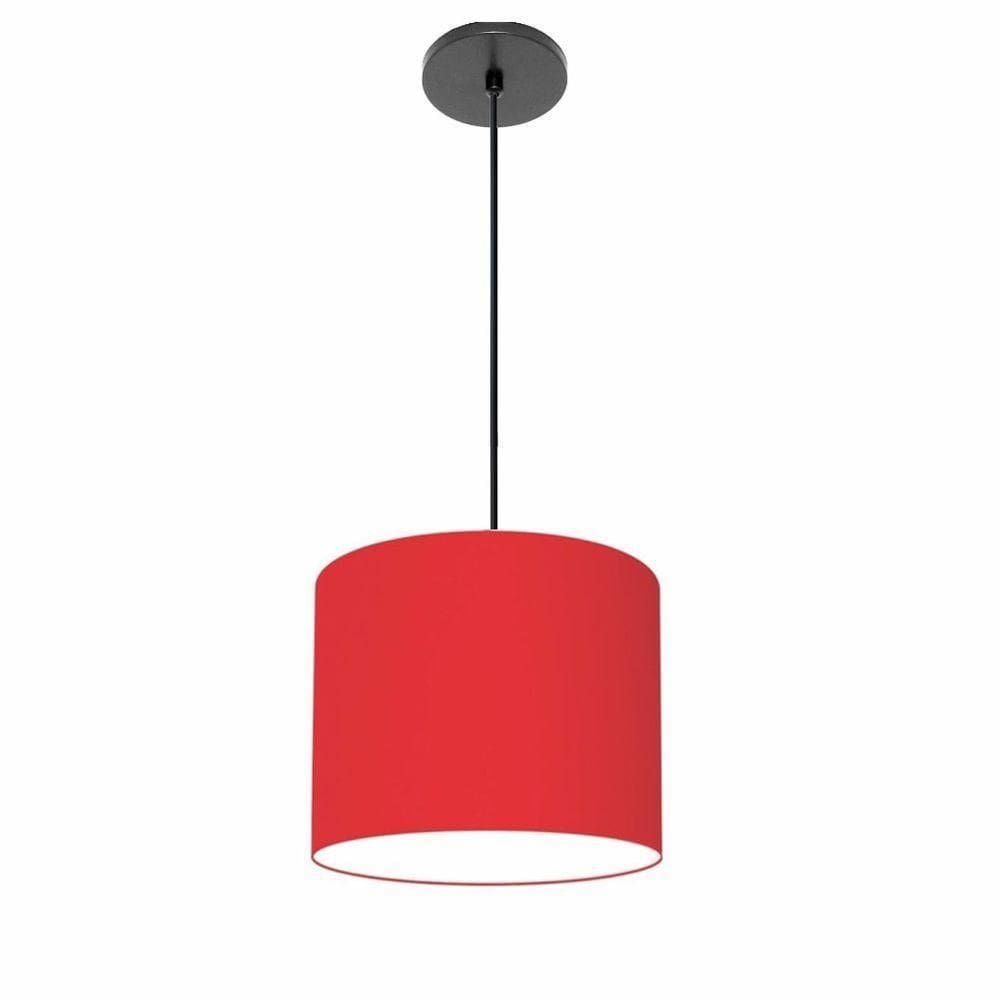Lustre Luminária Pendente Vivare Free Lux Pe-4107pr Cúpula Em Tecido 25x20cm Vermelho Canopla Preta E Fio Preto