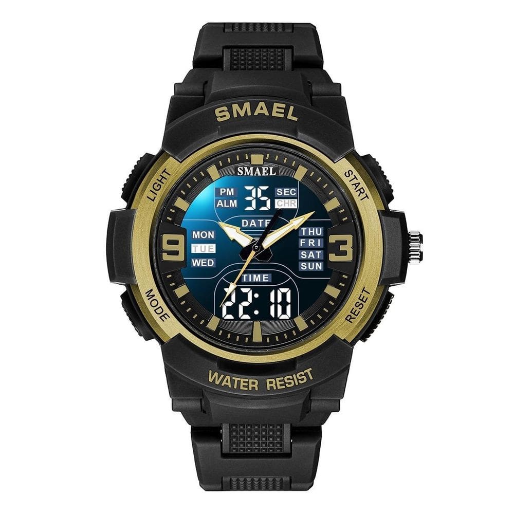 Relógio Masculino Smael Anadigi 1912 Preto E Dourado