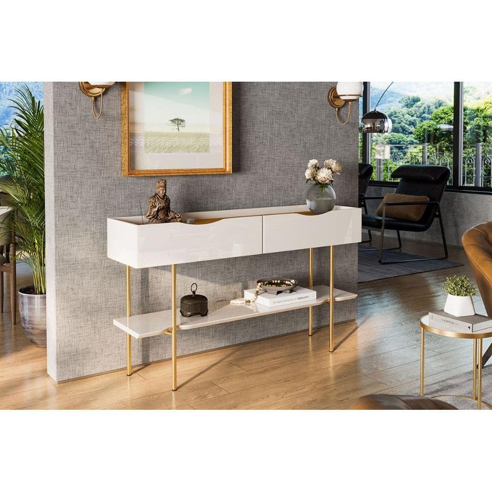 Aparador Cairo C/ Prateleira para Itens e Decoração Off White/ Freijó