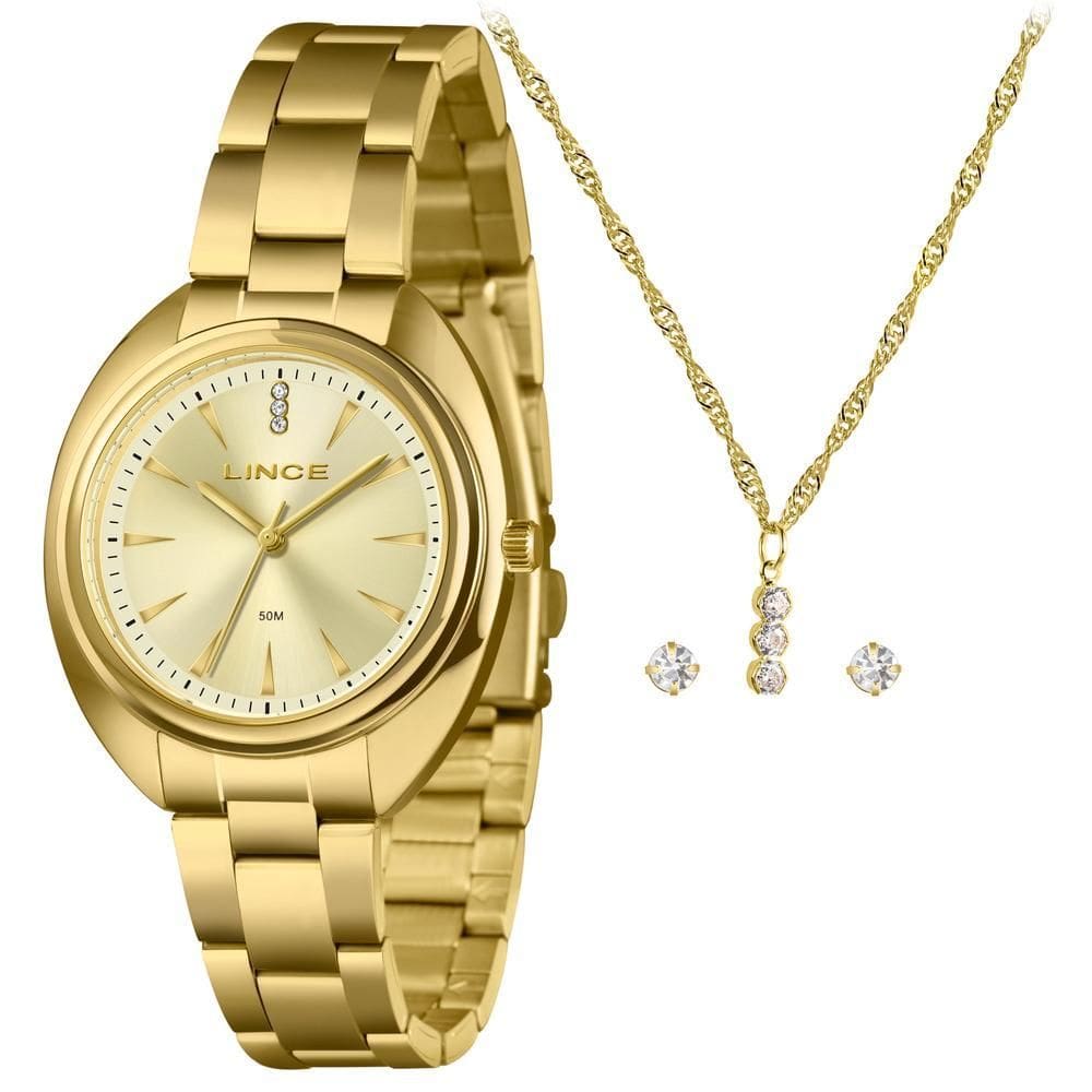 Kit Relógio Feminino Lince Dourado LRGM049L36 K0H4C1KX