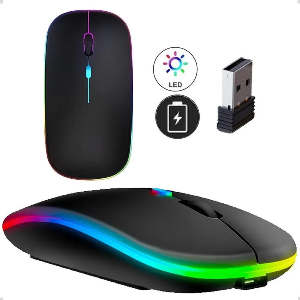 10X Mouse Sem Fio Recarregável Wireless Optico Led Rgb Ergo