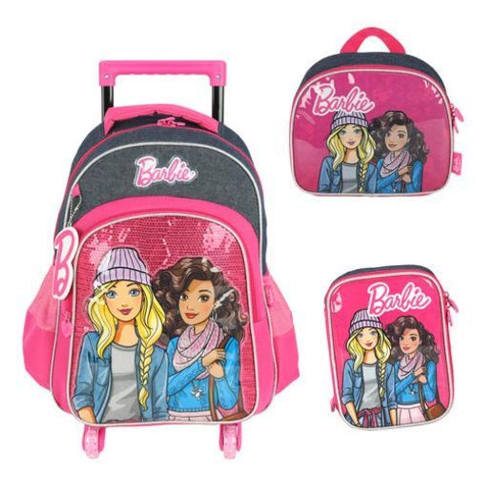 Kit Mochila Rodinhas Giros 360 Com Led Barbie