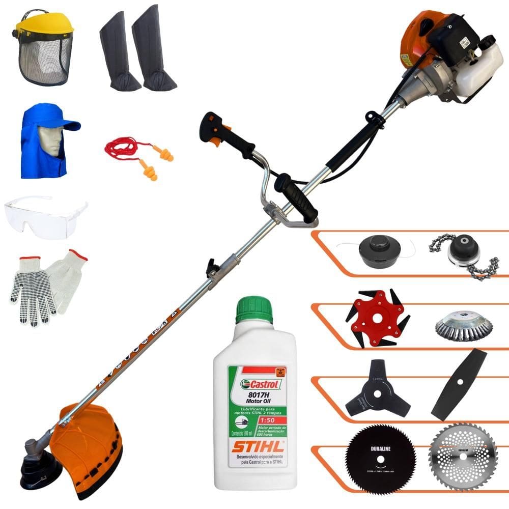 Roçadeira Robusta Terra GRHB430 Bi-Partida À Gasolina 43cc 1,7HP Ideal Para Todos os Tipos de Trabalhos Com 8 Opções de Cortes + EPI + ÓLEO STIHL 2T
