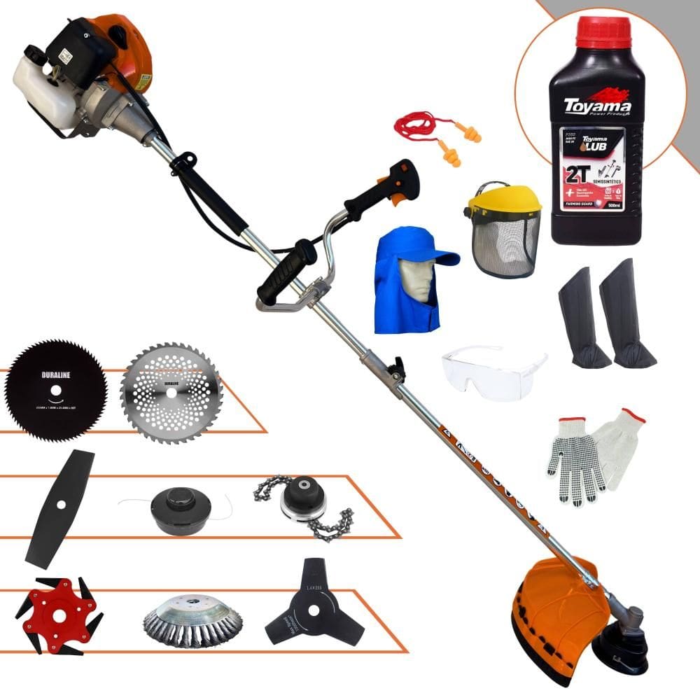 Podador de Grama À Gasolina Terra GRHB-430 Bipartida 43cc 1,7HP Alta Rotação Roçadeira Completa Com Carretel Nylon e 7 Lâminas + EPI + ÓLEO TOYAMA 2T