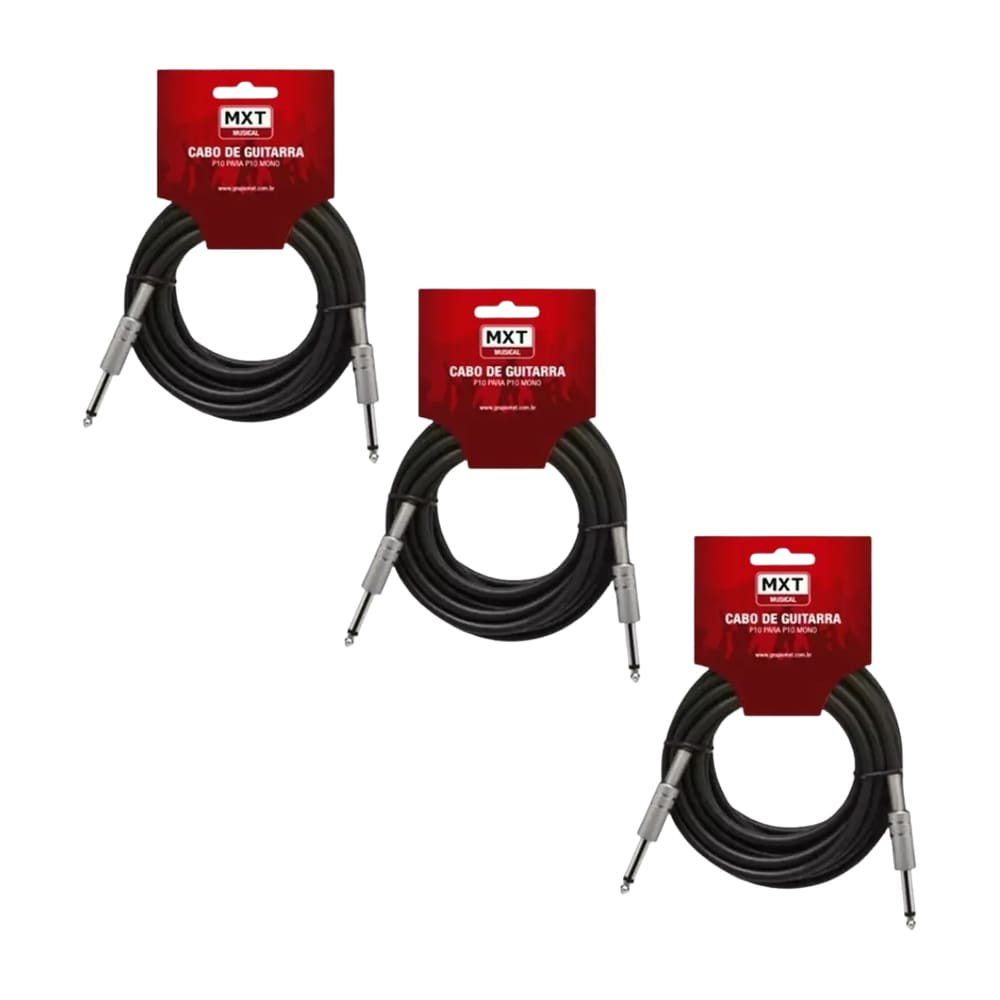 KIT 3 Cabo Guitarra P10/P10 5 Metros MXT