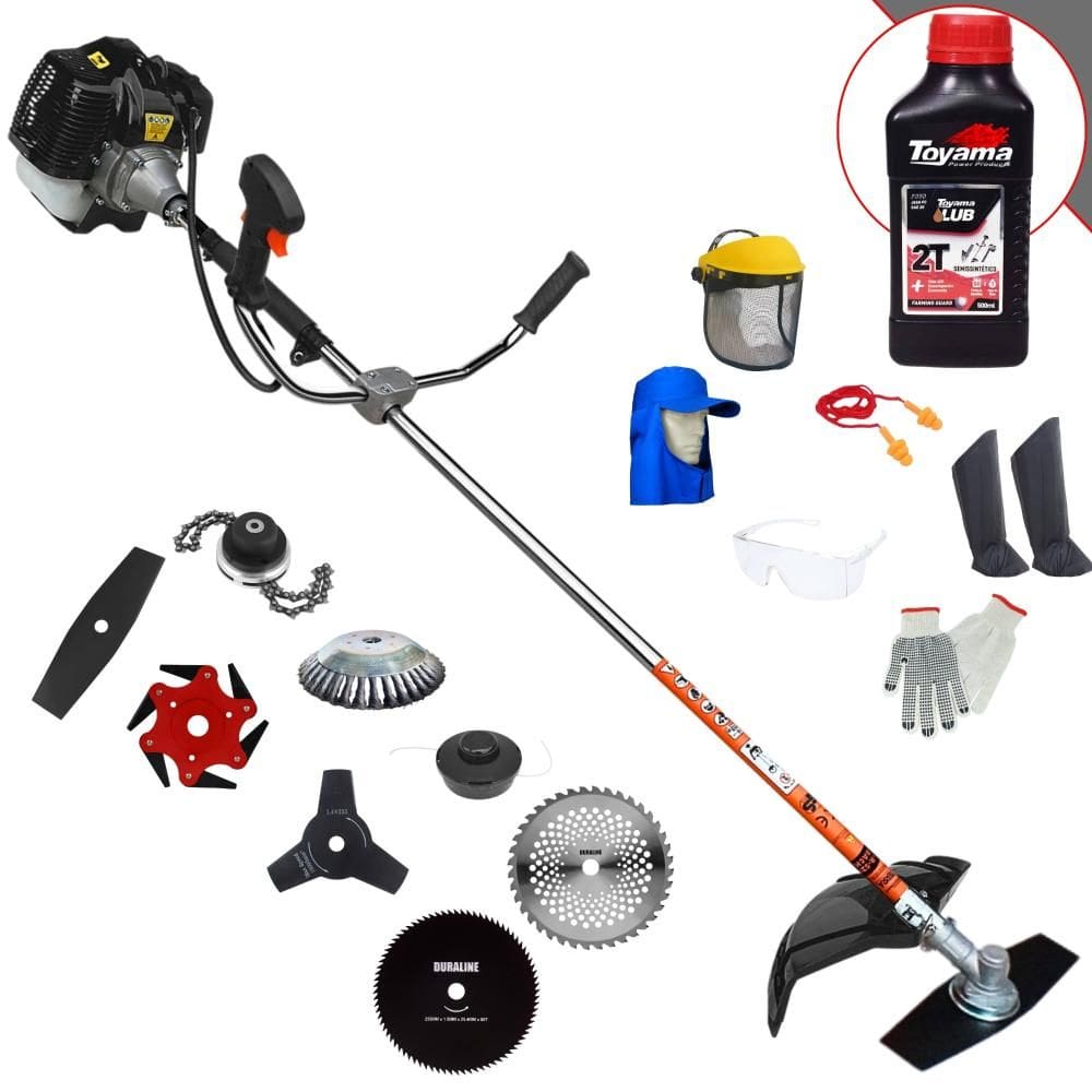 Aparador de Grama  À Gasolina Terra GRH520 52cc 2,5HP 6.500rpm Roçadeira Completa Com 8 Opções de Cortes + EPI + ÓLEO TOYAMA 2 TEMPOS