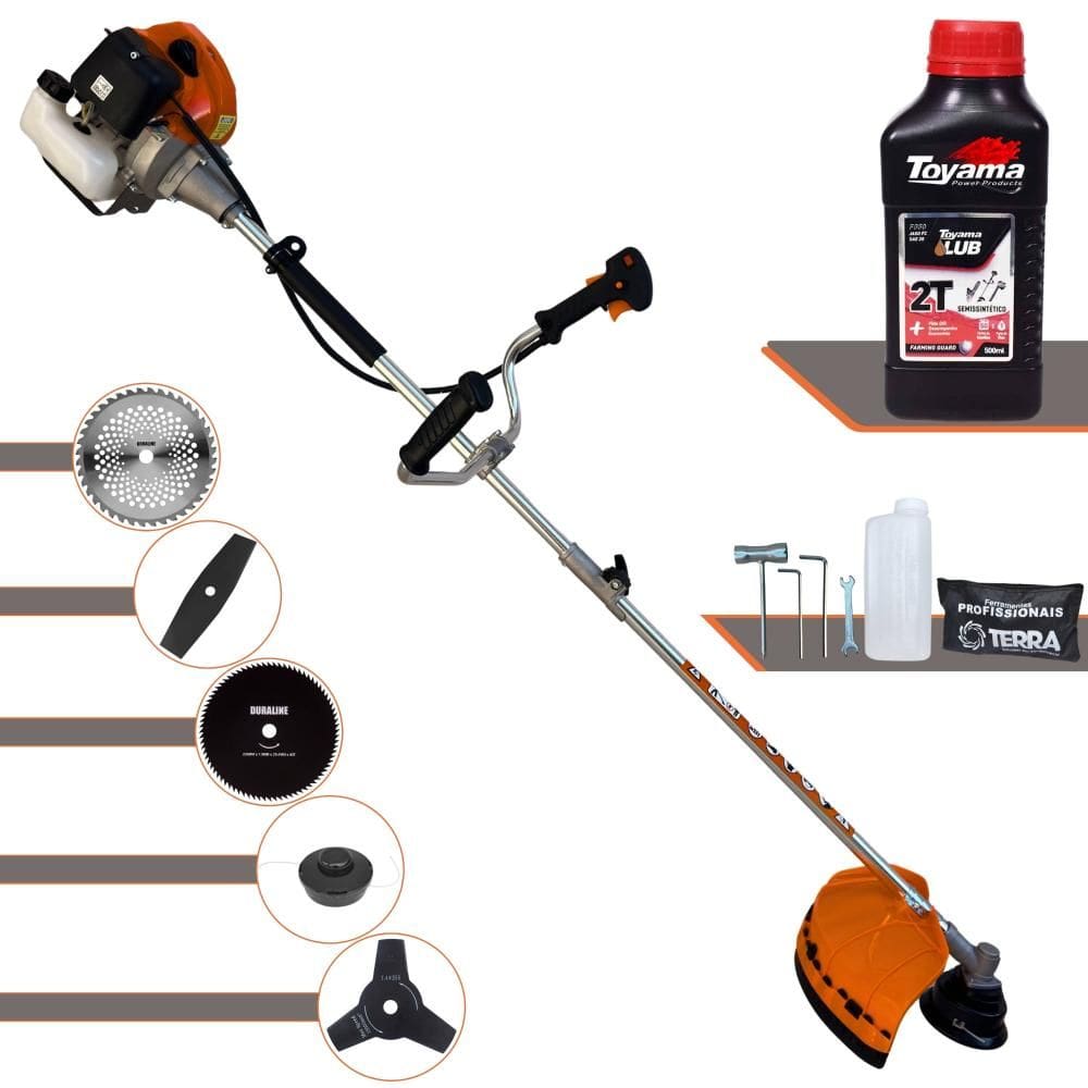 Roçadeira Terra GRHB430 Bipartida 43cc 1,7HP C/ Carretel + Lâmina Facão + Lâmina 3 Pontas + Lâmina 40 Dentes Videa + Lâmina 80 Dentes + ÓLEO TOYAMA 2T