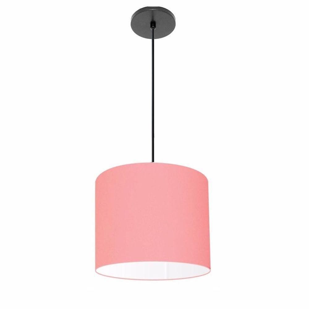 Lustre Luminária Pendente Vivare Free Lux Pe-4106pr Cúpula Em Tecido 20x25cm Rosa-tela Canopla Preta E Fio Preto
