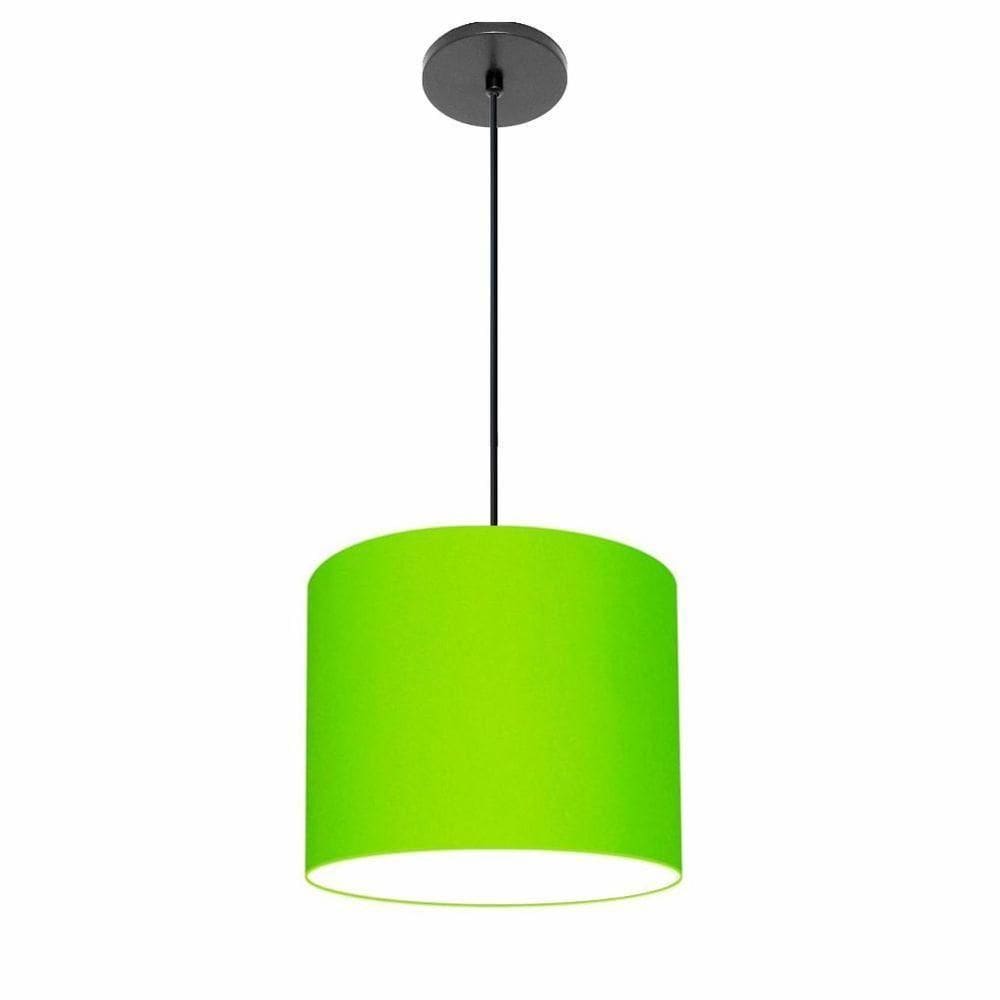 Lustre Luminária Pendente Vivare Free Lux Pe-4107pr Cúpula Em Tecido 25x20cm Verde-limão Canopla Preta E Fio Preto