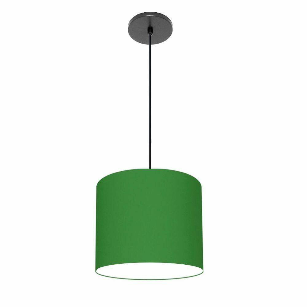 Lustre Luminária Pendente Vivare Free Lux Pe-4106pr Cúpula Em Tecido 20x25cm Verde-folha Canopla Preta E Fio Preto