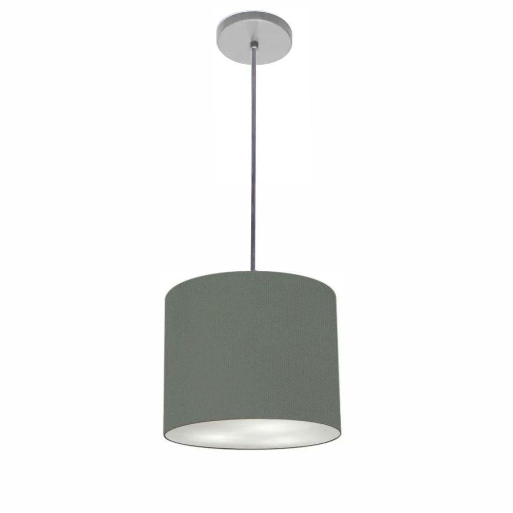 Lustre Luminária Pendente Vivare Free Lux Pe-4107cz Cúpula Em Tecido 25x20cm Cinza-escuro Canopla Cinza E Fio Cristal