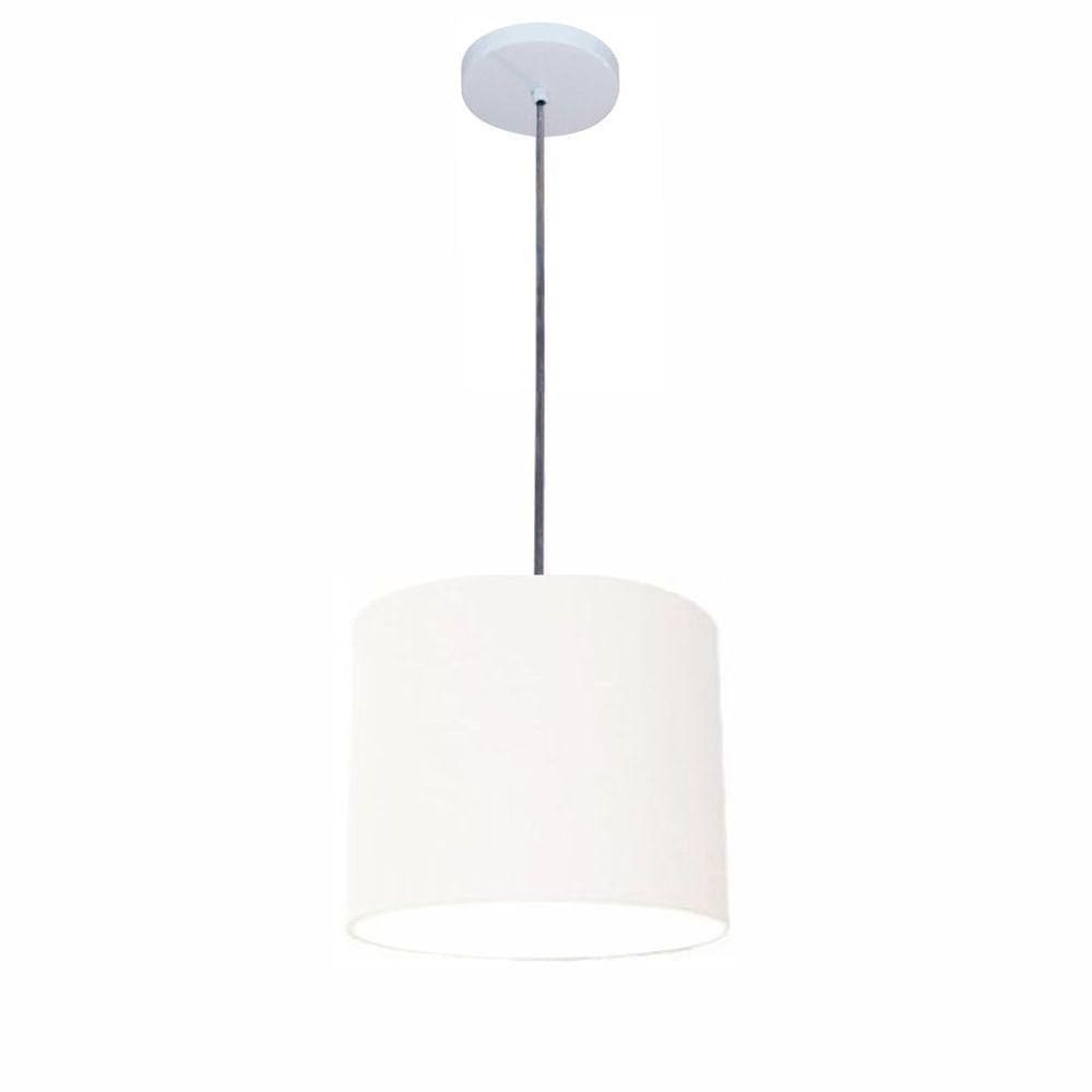 Lustre Luminária Pendente Vivare Free Lux Pe-4107br Cúpula Em Tecido 25x20cm Branca Canopla Branca E Fio Cristal