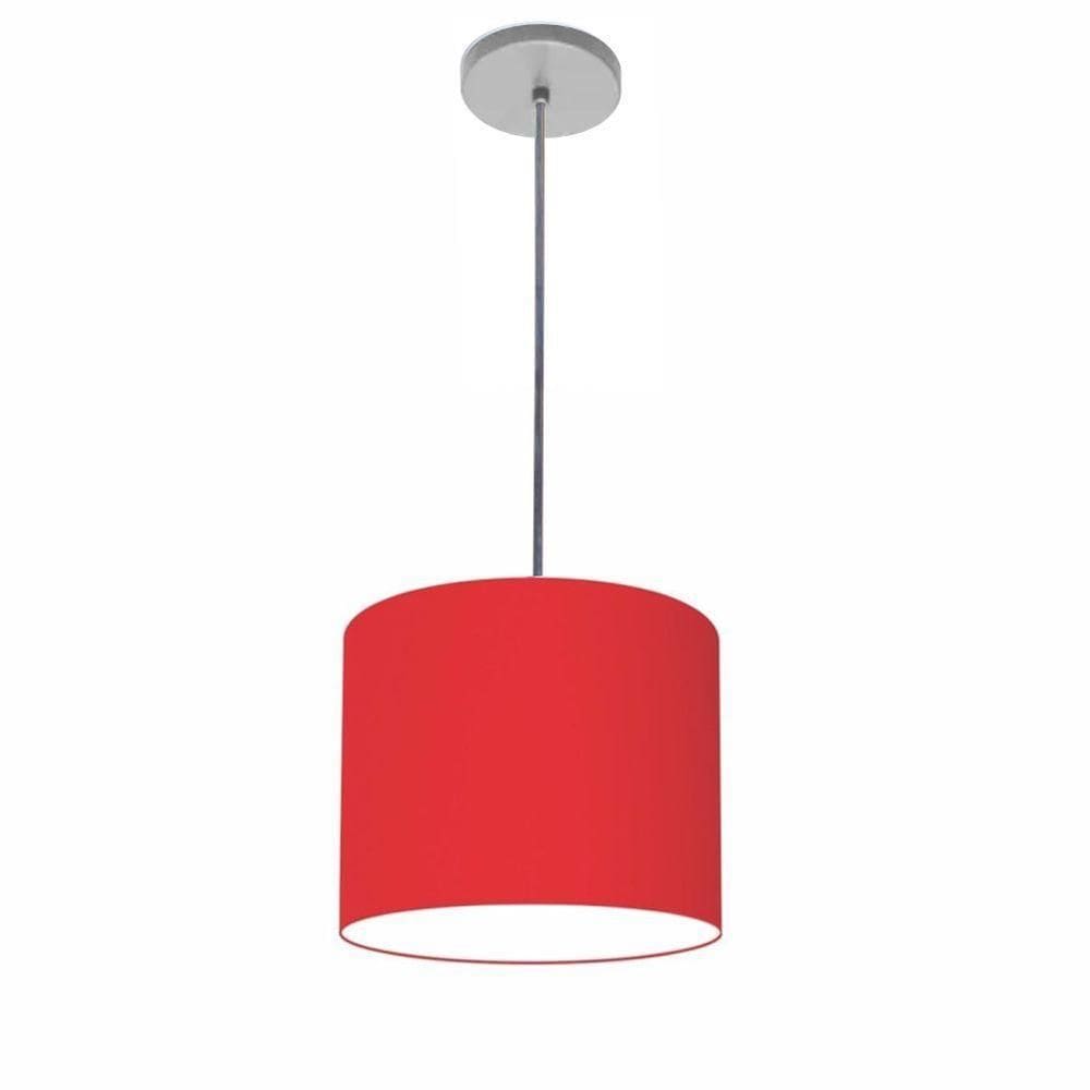 Lustre Luminária Pendente Vivare Free Lux Pe-4107cz Cúpula Em Tecido 25x20cm Vermelho Canopla Cinza E Fio Cristal
