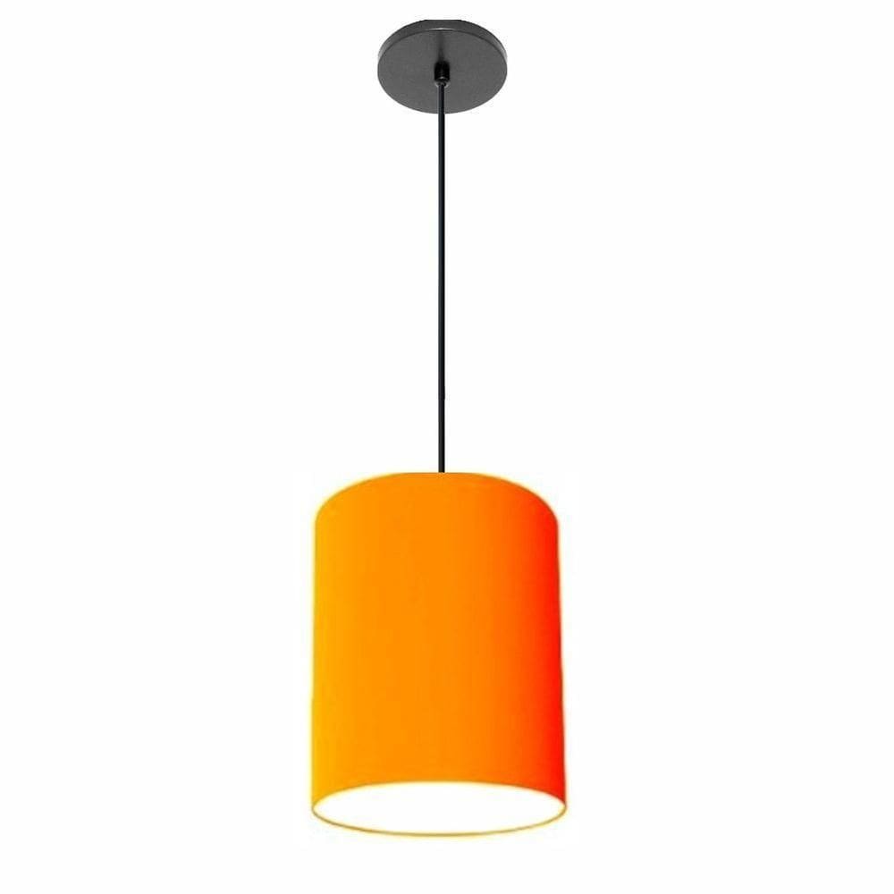 Lustre Luminária Pendente Vivare Free Lux Pe-4104pr Cúpula Em Tecido 15x25cm Laranja Canopla Preta E Fio Preto
